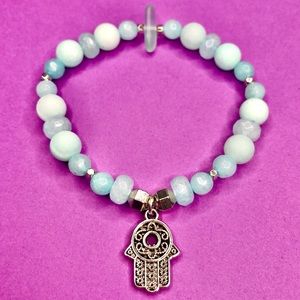 Amazonite & Sea Glass, Hamsa Charm Bracelet